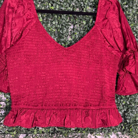 Band of Gypsies Lea Rhubarb Smocked Crop Top Size Large Red NWT - Picture 4 of 12